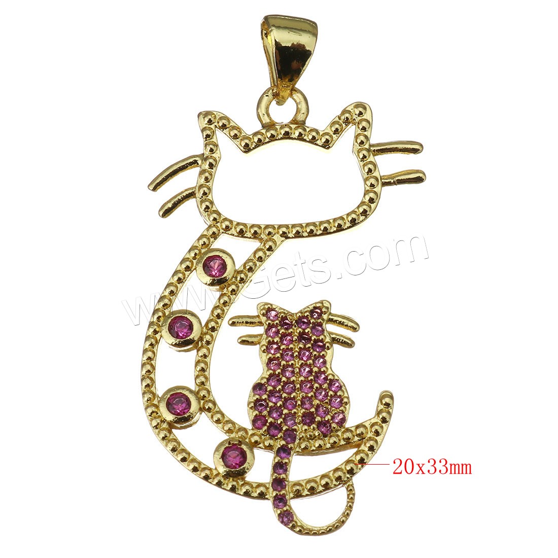 Animal Brass Pendants, Cat, plated, micro pave cubic zirconia, more colors for choice, 20x33x2mm, Hole:Approx 4mm, Sold By PC