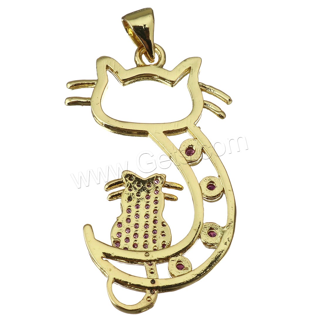 Animal Brass Pendants, Cat, plated, micro pave cubic zirconia, more colors for choice, 20x33x2mm, Hole:Approx 4mm, Sold By PC