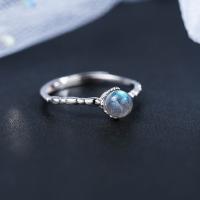 925 Sterling Silver Open Finger Ring, with Sea Opal, platinum plated, Adjustable & for woman US Ring 