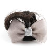 Plastic Hair Accessories, with Artificial Fibre & Cloth, Bowknot, for woman, grey 