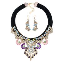 Rhinestone Zinc Alloy Jewelry Set, earring & necklace, plated, for woman & with rhinestone lead & cadmium free, 93mm Approx 15.7 Inch 