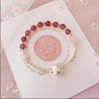 Quartz Bracelets, Strawberry Quartz, Cat, gold-filled, Adjustable & for woman, pink Approx 6 Inch 
