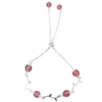 Quartz Bracelets, Strawberry Quartz, natural, adjustable & for woman, pink, 203mm 