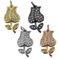 Brass Flower Pendants, Rose, plated, micro pave cubic zirconia Approx 2.5mm 