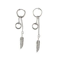 Titanium Steel Earrings, Feather, platinum color plated, Korean style & Unisex 