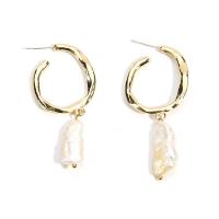 Huggie Hoop Drop Earring, Zinc Alloy, with Freshwater Pearl, plated, for woman 