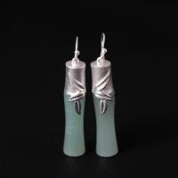 Sterling Silver Drop Earring, 925 Sterling Silver, with Jade, Bamboo, plated, folk style & for woman 