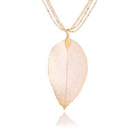Brass Sweater Chain Necklace, with Real Leaf, Leaf, plated, ball chain & for woman 60-80mm Approx 27.56 Inch 