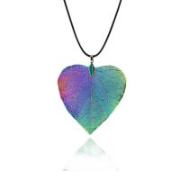 Brass Necklace, with Real Leaf, with 10cm extender chain, Leaf, colorful plated, Unisex, 40-60mm Approx 15.75 Inch 