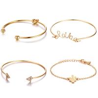 Zinc Alloy Bracelet Set, bangle, with 5cm extender chain, gold color plated, 4 pieces & Unisex & with rhinestone, Inner Approx 60mm Approx 6.7 Inch 