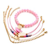 Zinc Alloy Bracelet, with Glass Beads, gold color plated, 5 pieces & Unisex Approx 7.49 Inch 