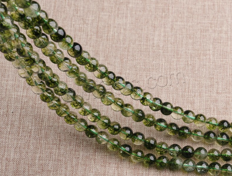 Grüner Phantomquarz Perle, poliert, verschiedene Größen vorhanden, Bohrung:ca. 1mm, verkauft von Strang