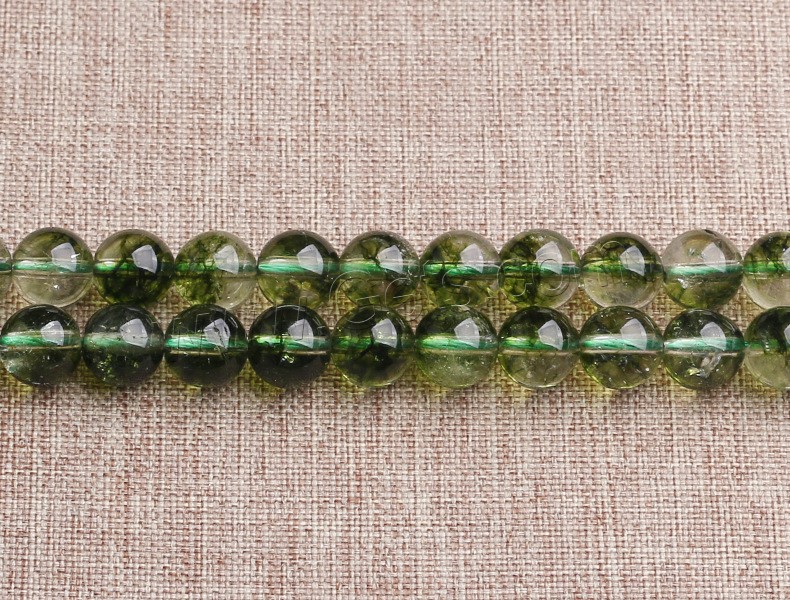 Grüner Phantomquarz Perle, poliert, verschiedene Größen vorhanden, Bohrung:ca. 1mm, verkauft von Strang