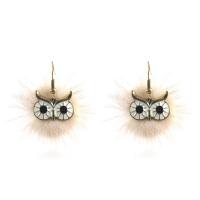 Fluffy Pom Pom Earrings, Plush, Animal, plated, for woman & with rhinestone 