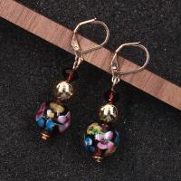 Lampwork Drop Earring, Geometrical Pattern, rose gold color plated, for woman & with rhinestone 