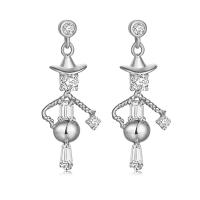 Cubic Zircon Brass Earring, Strawman, platinum plated, for woman & with cubic zirconia 