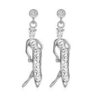 Cubic Zircon Brass Earring, Dancing Girl, platinum plated, for woman & with cubic zirconia & hollow 