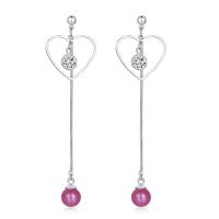 Cubic Zircon Brass Earring, with ABS Plastic Pearl, Heart, platinum plated, for woman & with cubic zirconia 8mm 