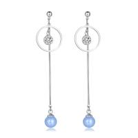 Cubic Zircon Brass Earring, with ABS Plastic Pearl, Donut, platinum plated, for woman & with cubic zirconia 8mm 