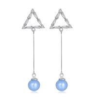 Cubic Zirconia Micro Pave Brass Earring, with ABS Plastic Pearl, Triangle, platinum plated, micro pave cubic zirconia & for woman 8mm 