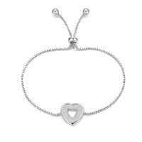 Cubic Zirconia Brass Bracelets, Flat Heart, platinum plated, adjustable & box chain & for woman & with cubic zirconia, 15mm Approx 10 Inch 