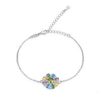 Cubic Zirconia Micro Pave Brass Bracelet, with 4cm extender chain, Flat Round, platinum plated, oval chain & micro pave cubic zirconia & for woman, multi-colored, 20mm Approx 10.2 Inch 