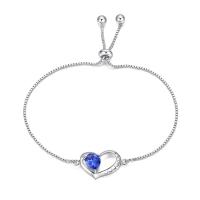 Cubic Zirconia Micro Pave Brass Bracelet, Heart, platinum plated, adjustable & box chain & for woman & with cubic zirconia, blue, 25mm Approx 10.4 Inch 