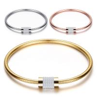 Stainless Steel Bangle, with Rhinestone Clay Pave, plated, snake chain & for woman & with rhinestone 7.3mm, 3mm Approx 8.3 Inch 