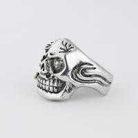 Zinc Alloy Finger Ring, Skull, silver color plated & for man & with rhinestone nickel, lead & cadmium free 