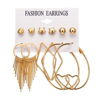 Zinc Alloy Earring Set, Stud Earring & earring, gold color plated, 6 pieces & for woman & hollow, 7mm, 8mm, 10mm, 46mm, 55mm 