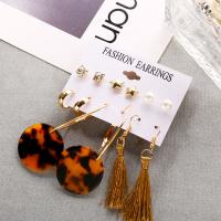 Zinc Alloy Earring Set, with Acrylic, gold color plated, 6 pieces & for woman & with rhinestone, 8mm, 10mm, 13mm, 65mm, 70mm 