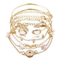 alliage de zinc Set de bracelet, bracelet & Bracelet, avec turquoise, Placage de couleur d'or, 6 pièces & pour femme & avec strass Environ 7-8 pouce Vendu par lot