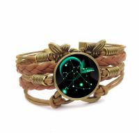 PU Leather Bracelet, with Glass & Zinc Alloy, with 5cm extender chain, antique bronze color plated, Zodiac symbols jewelry & time gem jewelry & Unisex 25mm Approx 6.2 Inch 
