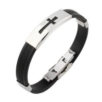 Silicone Stainless Steel Bracelets, with Stainless Steel, Unisex, black Approx 8 Inch 