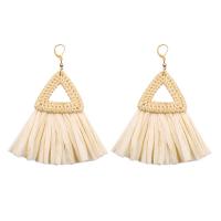 Fashion Tassel Earring, Zinc Alloy, with Cotton Thread & Straw, gold color plated, hypo allergic & folk style & for woman 