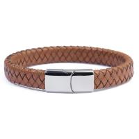 Stainless Steel Bracelet, with Leather, platinum color plated, Unisex Approx 8.67 Inch 