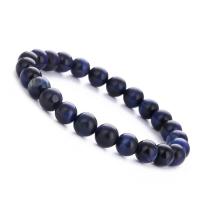 Tiger Eye Stone Bracelets, Round, natural, Unisex blue Approx 7 Inch 