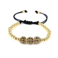 Cubic Zirconia Micro Pave Brass Bracelet, with Cotton Thread, plated, Unisex & micro pave cubic zirconia 8mm Approx 6 Inch 