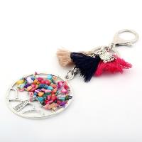 Zinc Alloy Key Chain Jewelry, with Cotton Thread & Natural Gravel, silver color plated, Unisex 55mm 