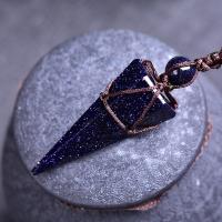 Blue Goldstone Necklace, with Cotton Thread, natural, iretractable & Unisex, blue 