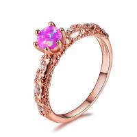 Brass Finger Ring, with Opal, ring shape, gold color plated & for woman 8mm 