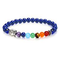 Gemstone Bracelets, with Zinc Alloy, Buddha, antique silver color plated & Unisex, 6mm Approx 7.1 Inch 