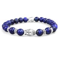 Natural Lapis Lazuli Bracelet, with Zinc Alloy, Buddha, antique silver color plated, Unisex, blue, 8mm Approx 7.8 Inch 