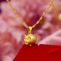 Brass Jewelry Necklace, Pig, gold color plated, rope chain & for woman Approx 17.72 Inch 