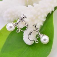 Brass Clip Earring, with ABS Plastic Pearl, plated, Unisex, 8mm 