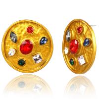 Zinc Alloy Stud Earring, Round, gold color plated, for woman & with cubic zirconia, mixed colors, 34mm 