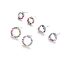 Alloy Stud Earring Set, Stud Earring, for woman & with rhinestone, 8mm, 9mm, 12mm 