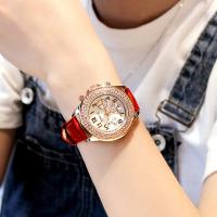Women Wrist Watch, PU Leather, with zinc alloy dial & Glass, gold color plated, for woman & with rhinestone 