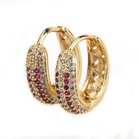Brass Huggie Hoop Earring, Donut, plated, micro pave cubic zirconia & for woman nickel, lead & cadmium free, 18.2mmx6mm 