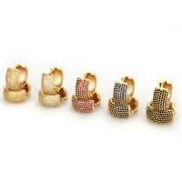 Brass Huggie Hoop Earring, Donut, gold color plated, micro pave cubic zirconia & for woman nickel, lead & cadmium free, 19mmx8mm 